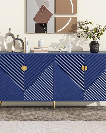 Merax Modern TV Stand with Storage Cabinets for Televisions up to 60+ Inch, Entertainment Center Console Table Media Furniture for Living Room, Bedroom, Solid Metal Feet, 63" Long, Navy Blue - LeafyLoom
