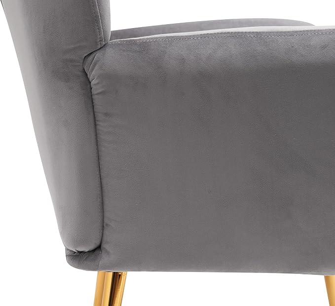 US Pride Furniture Modern Accent Chair with Ergonomic High Wingback, Microfiber Upholstered Armchair with Metal Legs for Living Room, Bedroom, Office or Vanity, Grey - LeafyLoom