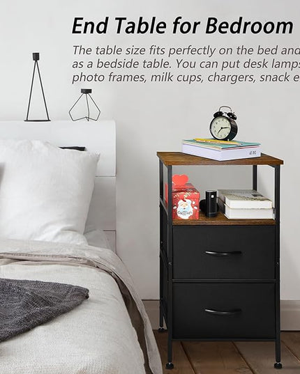 Nightstand with Fabric Drawers, High Load Capacity Small Dresser with Storage Drawers, Side Table with Open Wood Shelf for Bedroom, Bedside Table/Night Stand/End Table for Living Room, Dorm, Brown - LeafyLoom
