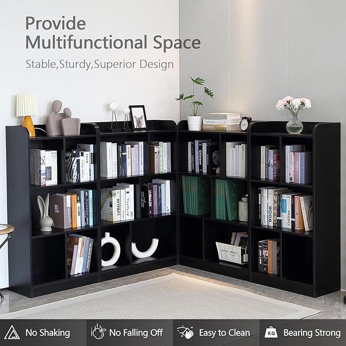 Book Shelf with Back Panel Stability 6 Cube Bookcase Multifunctional Cube Storage Organizer for Bedroom Living Room Office Closet School in Black with 31.49''W - LeafyLoom