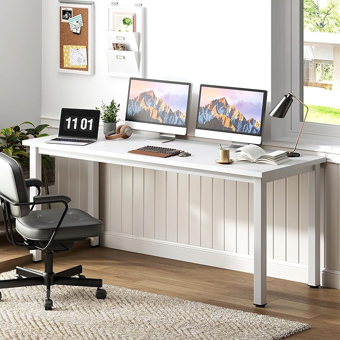 Need 63 Inch Large Computer Desk - Modern Simple Style Home Office Desk Gaming Desk, Basic Writing Table for Study Student, White Desk - LeafyLoom