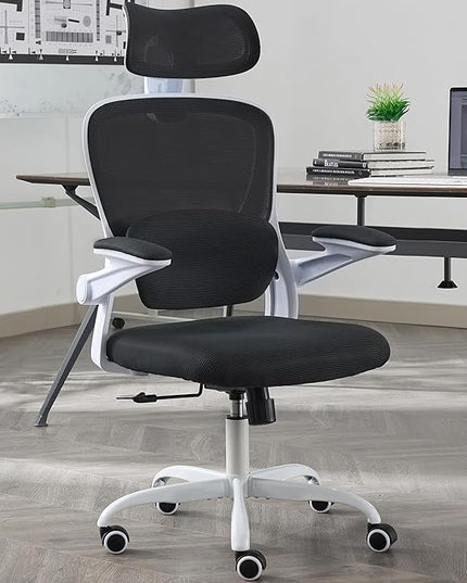 Ergonomic Office Chair with Tilt-Lock, Home Office Desk Chair with Auto Lumbar Support, High Back Mesh Desk Chair with Adjustable Headrest, Swivel Task Chair or Study Bedroom,Black and White - LeafyLoom