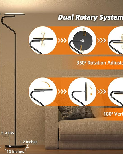Floor Lamp, 36W Upgraded Rotatable Floor Lamps for Living Room, Super Bright Standing Lamp with Remote Control, Stepless Adjustable Colors & Brightness Floor Lamp for Bedroom and Office - LeafyLoom
