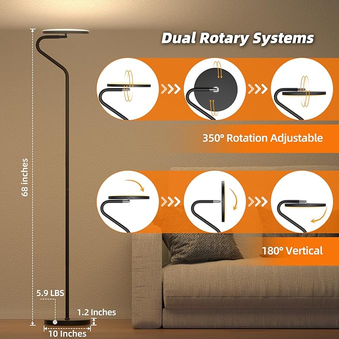 Floor Lamp, 36W Upgraded Rotatable Floor Lamps for Living Room, Super Bright Standing Lamp with Remote Control, Stepless Adjustable Colors & Brightness Floor Lamp for Bedroom and Office - LeafyLoom