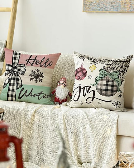 AVOIN colorlife Merry Christmas Joy Xmas Trees Colorful Throw Pillow Covers, 18 x 18 Inch Christmas Winter Holiday Cushion Case Decoration for Sofa Couch Set of 4 AVOINcolorlife