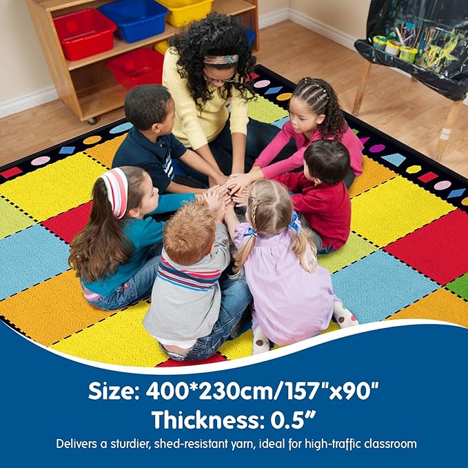 Booooom Jackson Ultra Thick Nylon Classroom Rug Elementary,13'x7'7'' Large Classroom Carpet Preschool Seating Rug for School, Colorful Classroom Rug for Class with 0.5'' Non-Slip Backing - LeafyLoom