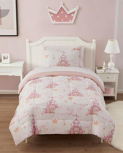 Kids Bedding Set Bed in a Bag for Boys and Girls Toddlers Printed Sheet Set and Comforter, Twin, Fairytale Princess - LeafyLoom