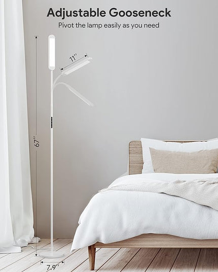 MediAcous Floor Lamp, LED Floor Lamp with Remote, 5 Colors & 5 Brightness & Stepless Adjustable Standing Lamp Work with Wall Switch,1H Timer, Memory Function, Gooseneck for Living Room Bedroom, White - LeafyLoom