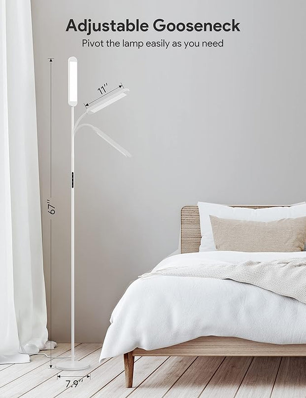 MediAcous Floor Lamp, LED Floor Lamp with Remote, 5 Colors & 5 Brightness & Stepless Adjustable Standing Lamp Work with Wall Switch,1H Timer, Memory Function, Gooseneck for Living Room Bedroom, White - LeafyLoom