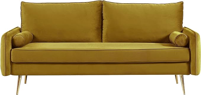 Kent Modern Sofa, European Style Velvet Living Room Furniture with Tapered Legs, Vintage Flair, and Sleek Design, Greenish Yellow - LeafyLoom