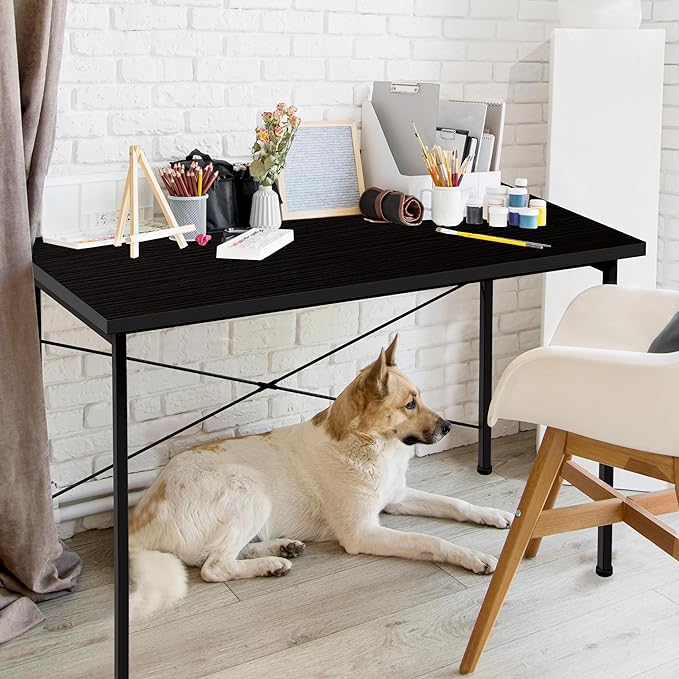 YSSOA Computer Desk Home Office Work Study Writing Modern Simple Table with Headphone Hooks, 32 Inch, Basic Black - LeafyLoom