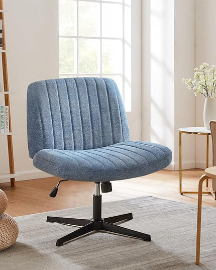 Sweetcrispy Criss Cross Chair Legged, Armless Office Desk Chair No Wheels, Swivel Vanity Chair, Height Adjustable Wide Seat Computer Task Chair, Fabric Vanity Modern Home Chair Blue - LeafyLoom