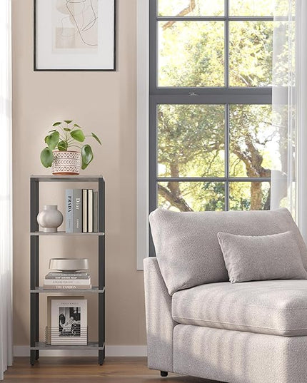 TUTOTAK Bookshelf, 4-Tier Tall Book Shelf, Narrow Bookcase for Small Space, DIY Stackable Bookshelf, for Living Room, Office, Study, Entryway, Industrial, Greige and Black BS01BG004 - LeafyLoom