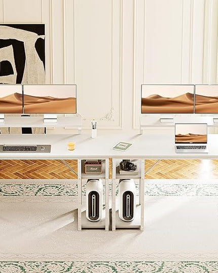 KKL 48 inch Small Computer Desk with Adjustable Monitor Stand, Home Office Desk & Workstation with Storage Shelves, Reversible Work Writing Study Table for Bedroom, White - LeafyLoom