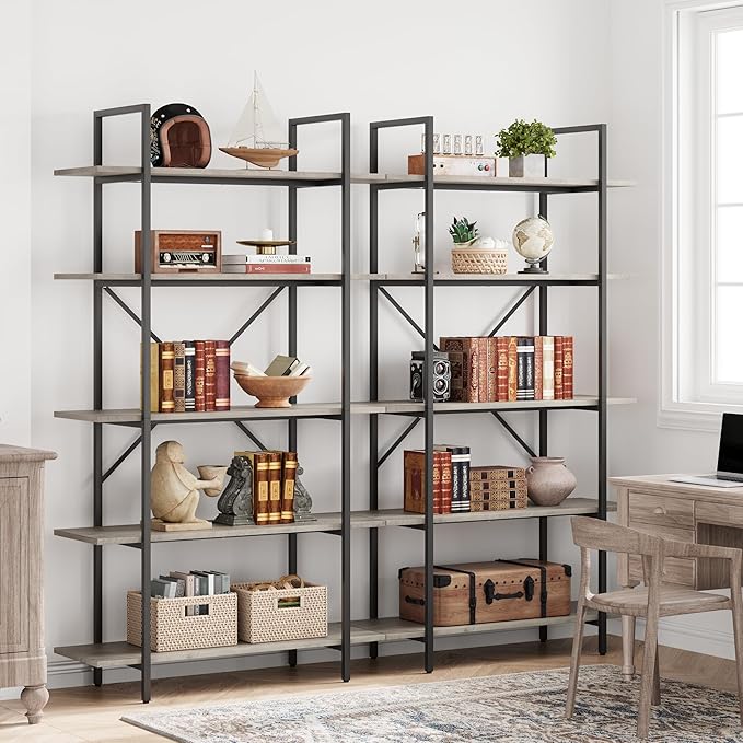 GAOMON 5 Tier Bookshelf, 67.9” Book Shelves for Living Room, Large Bookcase with 5 Open BookShelves, Display Shelves for Home Office, Study Room, Living Room, Bed Room-Grey - LeafyLoom