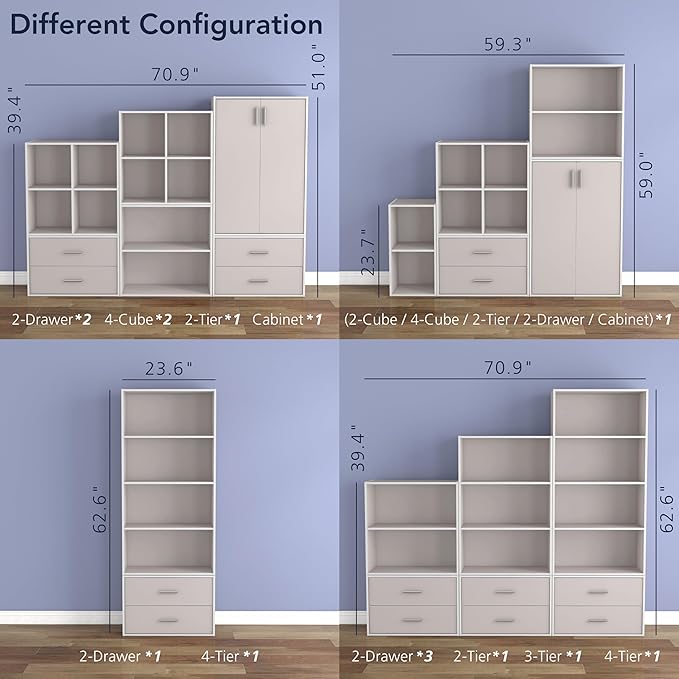 Apexa 2 Cube Storage Organizer Shelves, Stackable Wood Bookcase Fits Cubby Bins for Organization, Dorm Teen Room Decor & Home Office, Greige - LeafyLoom