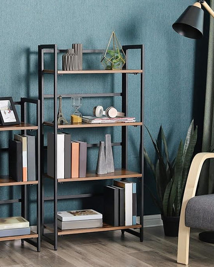 VASAGLE Industrial Bookshelf, Folding Bookcase, 4-Tier Ladder Shelf, Wood Look Accent Furniture with Metal Frame, for Home Office Sturdy and Stable ULLS88X - LeafyLoom