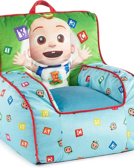 Idea Nuova Cocomelon Kids Mink Plush Bean Bag Chair with Piping & Top Carry Handle , Large - LeafyLoom