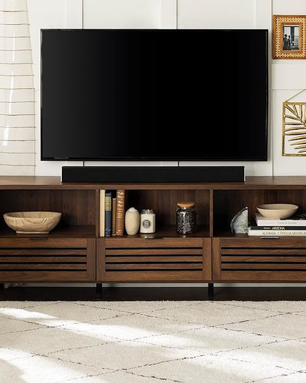 Walker Edison Modern Slatted Wood TV Stand for TV's up to 80" Universal TV Stand for Flat Screen Living Room Storage Cabinets and Shelves Entertainment Center, 70 Inch, Dark Walnut - LeafyLoom