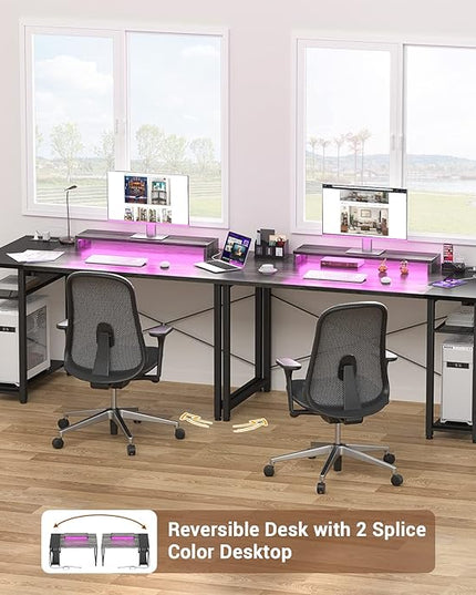 armocity Computer Desk with LED, Gaming Desk with Outlets, 40 Reversible Laptop Table with Monitor Stand, Small Desk for Small Spaces, Grey/Black - LeafyLoom