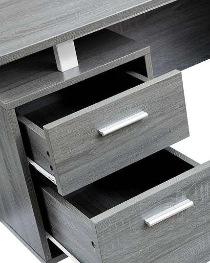 Techni Mobili Modern Office Desk with Storage, Gray - LeafyLoom