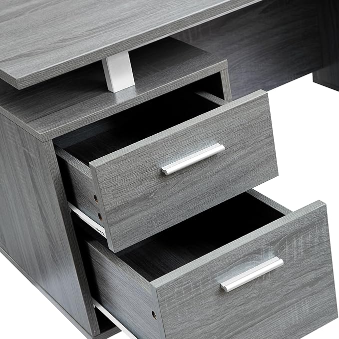 Techni Mobili Modern Office Desk with Storage, Gray - LeafyLoom