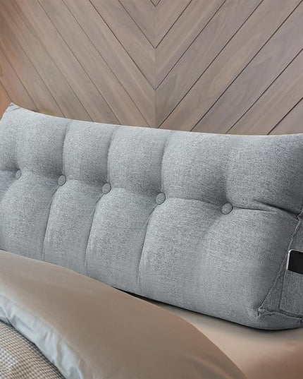 Headboard Wedge Pillow Triangular Bed Rest Reading Backrest Body Bolster Cushion Back Support Long Bolster Pillow for Bed Gifts with Removable Cover(Gray, Queen (59 x 20 x 8 Inch)) - LeafyLoom