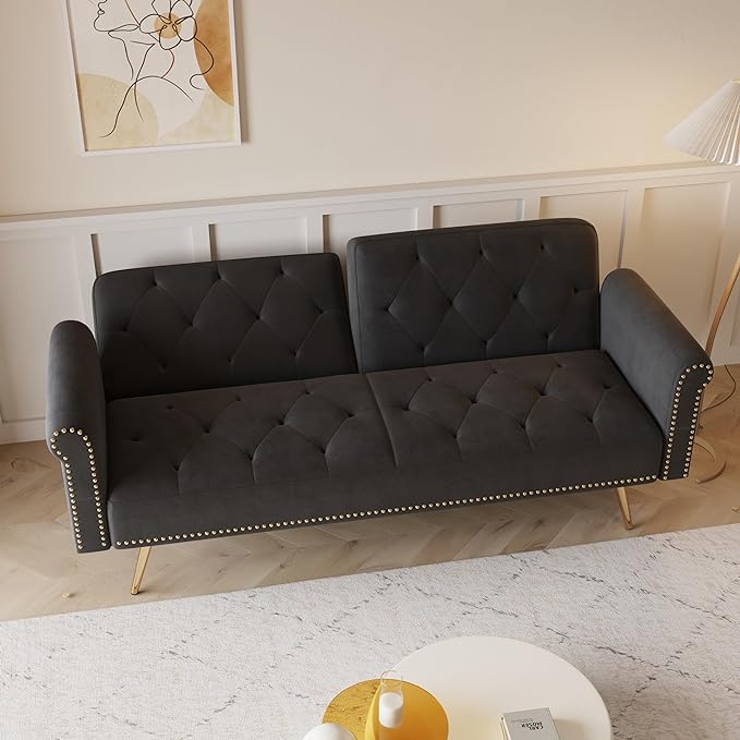 NicBex Sectional Couch Sofa with Throw Pillows Velvet Sofa Bed Cloud Couch for Living Room Furniture Sets with Metal Legs, Modular Sofa for Living Room, Bedroom, Apartment,69.7" L, Black - LeafyLoom