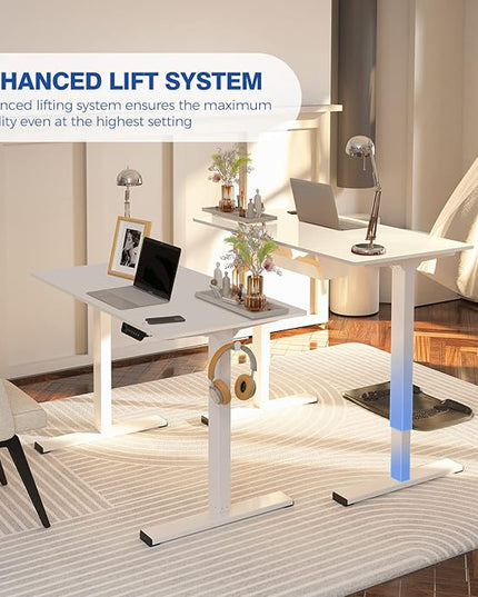 FLEXISPOT Electric Stand Up/ Standing Desk with 55 x 24 Splice Ergonomic Memory Controller Height Adjustable E150 (White Frame + 55" White Desktop) - LeafyLoom