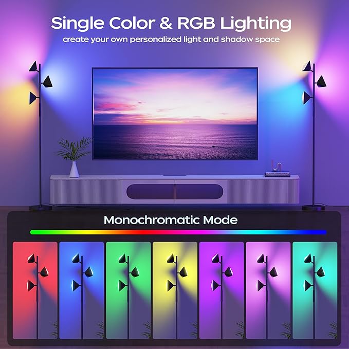 RGBCW Floor Lamp, 36W Color Changing LED Tree Floor Lamp, Stepless Dimmable Tall Standing Lamp with Remote & Touch Control, 2700K-6500K Modern Floor Lamps for Living Room, Bedroom, Gaming Room,Office - LeafyLoom