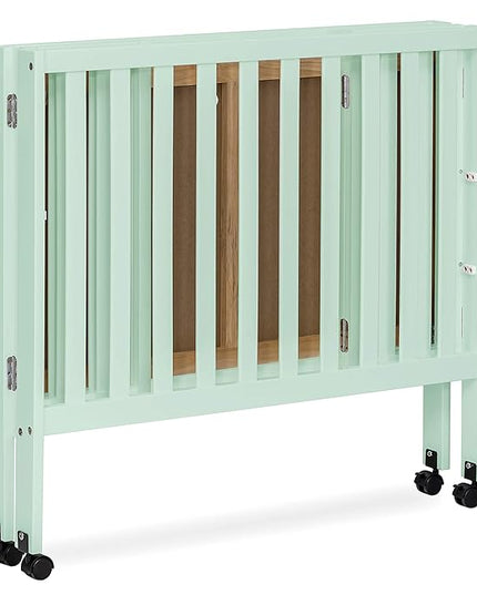 Jett Non-Full Size Folding Convertible Crib, Lightweight Portable Crib, Three Adjustable Mattress Height Settings, Easy to Fold Travel Crib, 1.5” Mattress Pad Included - LeafyLoom