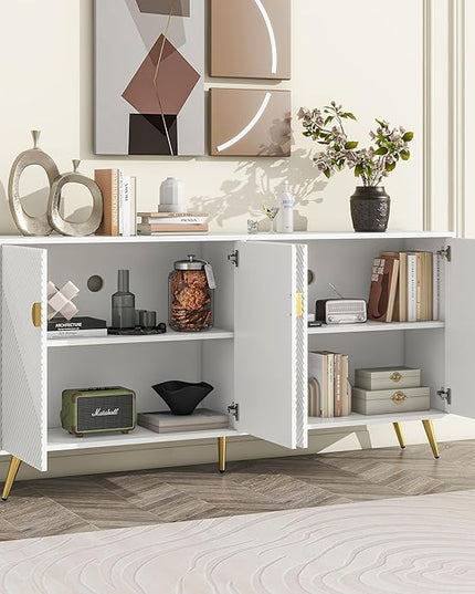 Merax TV Stand for 60+ Inch Television with Large Storage, Modern Entertainment Center for Living Room, Bedroom Media Console Table Cabinet Furniture, 63" Long, White - LeafyLoom