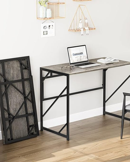 Elephance Folding Desk Writing Computer Desk for Home Office, No-Assembly Study Office Desk Foldable Table for Small Spaces - LeafyLoom