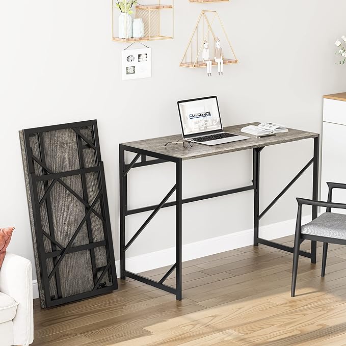 Elephance Folding Desk Writing Computer Desk for Home Office, No-Assembly Study Office Desk Foldable Table for Small Spaces - LeafyLoom