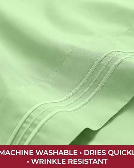 Mellanni RV Short Queen Sheets - 4 PC Iconic Collection Bedding Sheets & Pillowcases - Hotel Luxury, Extra Soft, Cooling Bed Sheets - Deep Pocket up to 10 inch (RV/Short Queen, Pistachio) - LeafyLoom