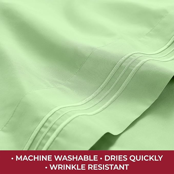 Mellanni RV Short Queen Sheets - 4 PC Iconic Collection Bedding Sheets & Pillowcases - Hotel Luxury, Extra Soft, Cooling Bed Sheets - Deep Pocket up to 10 inch (RV/Short Queen, Pistachio) - LeafyLoom