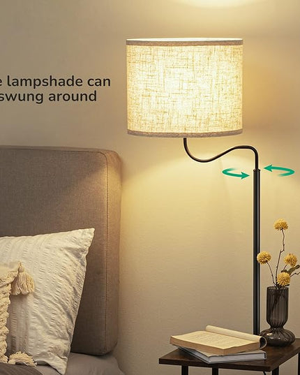 EDISHINE Floor Lamp with Table, Bedside End Table with Lamp, Reading Shelf Floor Lamp with Linen Shade, Narrow Nightstand with Shelves for Living Room, Bedroom, Office, Den, 60" - LeafyLoom
