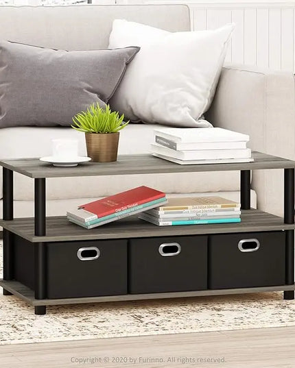 FURINNO Turn-N-Tube Coffee Table, 31.22D x 15.5W x 15.8H in, French Oak Grey/Black/Black - LeafyLoom