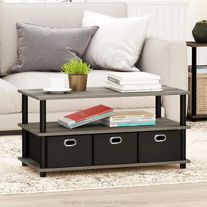 FURINNO Turn-N-Tube Coffee Table, 31.22D x 15.5W x 15.8H in, French Oak Grey/Black/Black - LeafyLoom