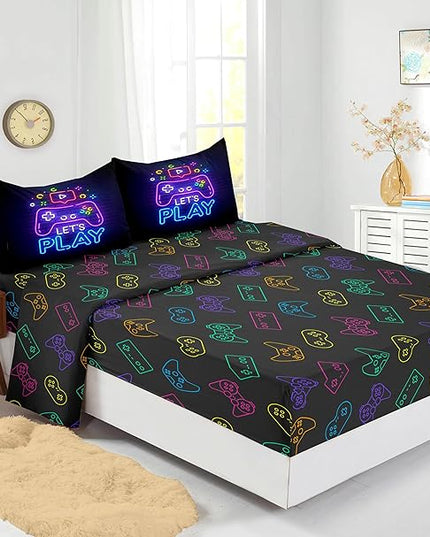 Gamer Comforter Sets Queen,Purple Gaming Bedding Sets for Boys,Gaming Comforter Set,Queen Size Bedding Sets for Boys,Bed in A Bag with Sheets(Queen,Purple Color) - LeafyLoom