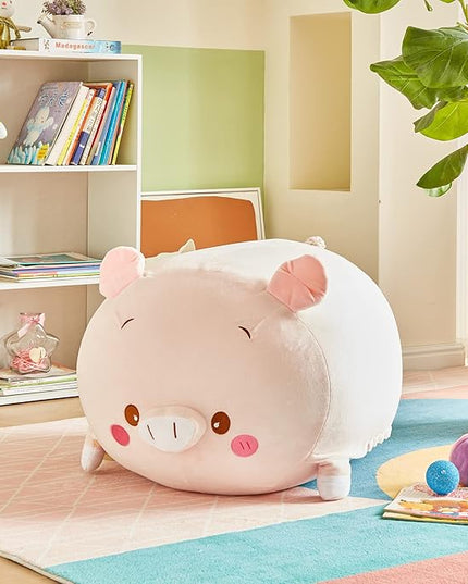 Stuffed Animal Storage Bean Bag Chair Cover for Kids Pink Pig Plush Bean Bag Chair for Girls Large Size Toy Organizer Cover Only Without Filling - LeafyLoom