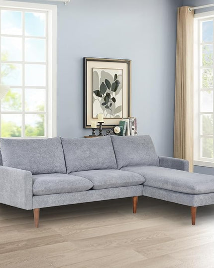 Sectional 86" Velvet Upholstered L-Shaped Sofa with Padded Cashmere,Multi-Functional 3 Seat Convertible Sleeper Couch w/Tapered Wood Legs and Adjustable Backrest,for Living Room,Grey - LeafyLoom