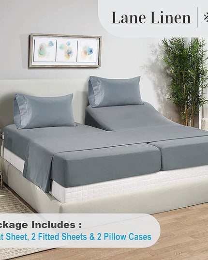 LANE LINEN Split King Sheets for Adjustable Beds - 1000 Thread Count 5 Piece Set 100% Egyptian Cotton Sateen Weave Cool Breathable & Soft 2 Fitted Fits Upto 17" Deep Pockets French Blue - LeafyLoom