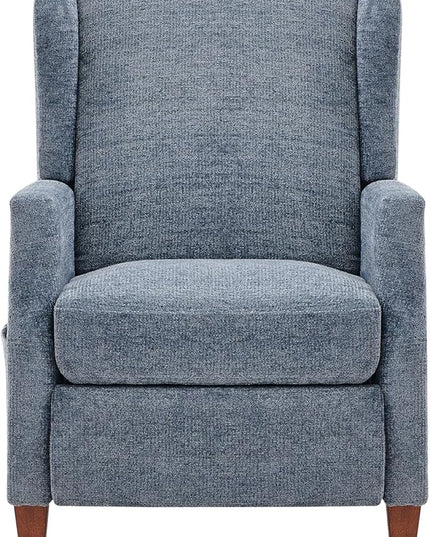COLAMY Wingback Pushback Recliner Storage Pocket Upholstered Fabric Living Room Chair Armchair, with Wood Legs and Nailhead Trim, Dark Blue - LeafyLoom