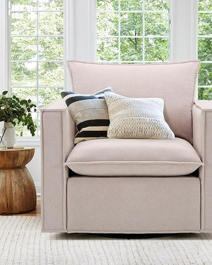 Swivel Accent Chair, 34 Inches Wide Upholstered Arm Chair with Plump Back Pillow, Modern Sofa Living Room Chair for Bedroom, Corner, Reading Nook-Camel - LeafyLoom