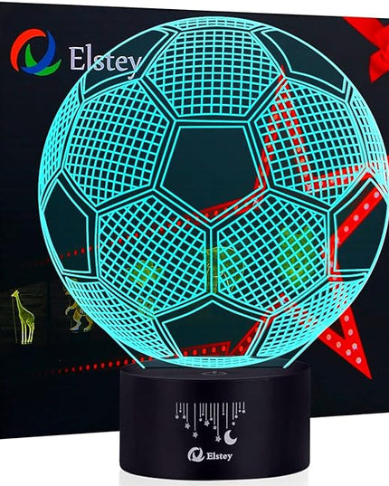Elstey Soccer 3D LED Night Light Touch Table Desk Optical Illusion Lamps, 7 Color Changing Lights with Acrylic Flat & ABS Base & USB Charger - LeafyLoom