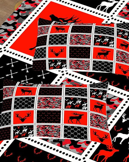 Tailor Shop Deer Comforter Sets for Kids Boys Teens Camo Comforter Sets King Red and Black Bedding Set Room Decor with 2 Pillowcase - LeafyLoom