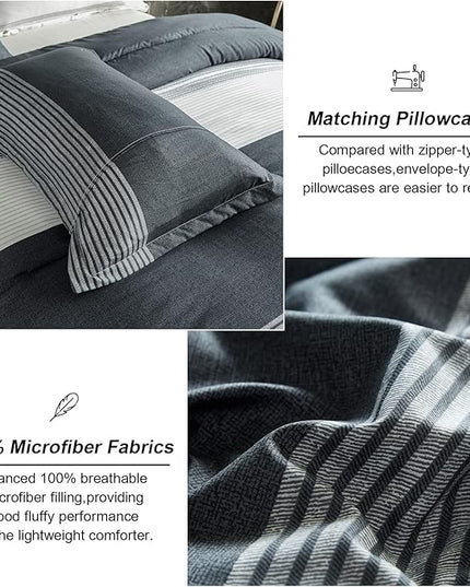 Dark Grey Comforter Set King, Reversible Dark Grey Striped Down Alternative Comforter for King Bed,3 Pieces (1 Comforter+2 Pillowcases), Soft Microfiber Bedding Duvet Set 104 inch X 90 inch - LeafyLoom