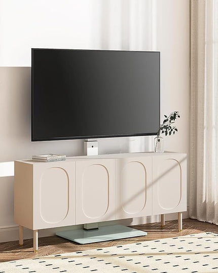 FITUEYES Swivel Floor TV Stand with Mount for TVs 37 43 50 55 60 65 70 75 Inch LCD LED Flat/Curved Screens Universal Swivel Televisions TV Mount Stand for Bedroom Living Room Black Tempered Glass Base - LeafyLoom