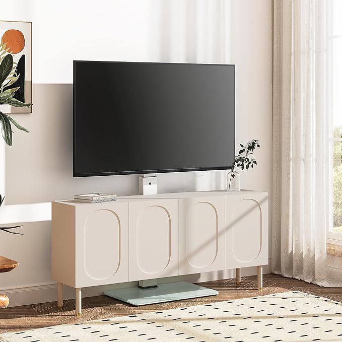 FITUEYES Swivel Floor TV Stand with Mount for TVs 37 43 50 55 60 65 70 75 Inch LCD LED Flat/Curved Screens Universal Swivel Televisions TV Mount Stand for Bedroom Living Room Black Tempered Glass Base - LeafyLoom
